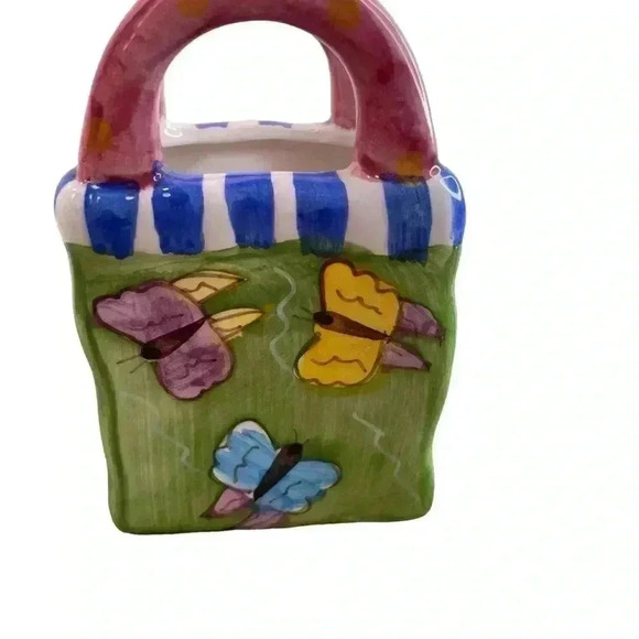 Small Porcelain Bag/Vase or Storage from BellaCasa by Ganz Butterflies - Picture 1 of 8
